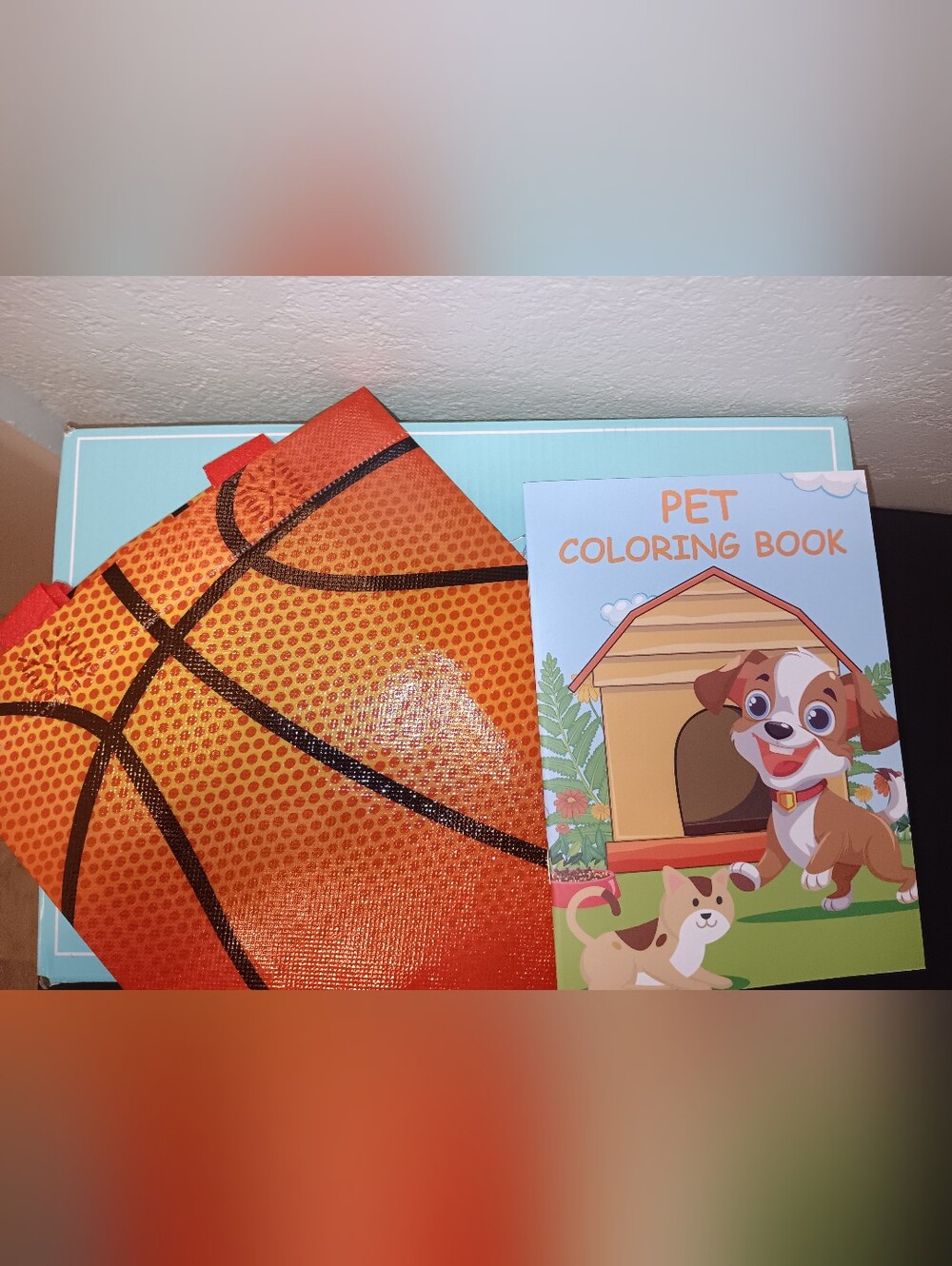 Kids Orange Basketball-Print Activity Mat with Pet Coloring Set